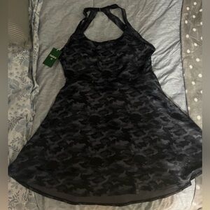 Halara Easy Peasy Dress Black and Grey Camo New With Tags built in shorts & bra